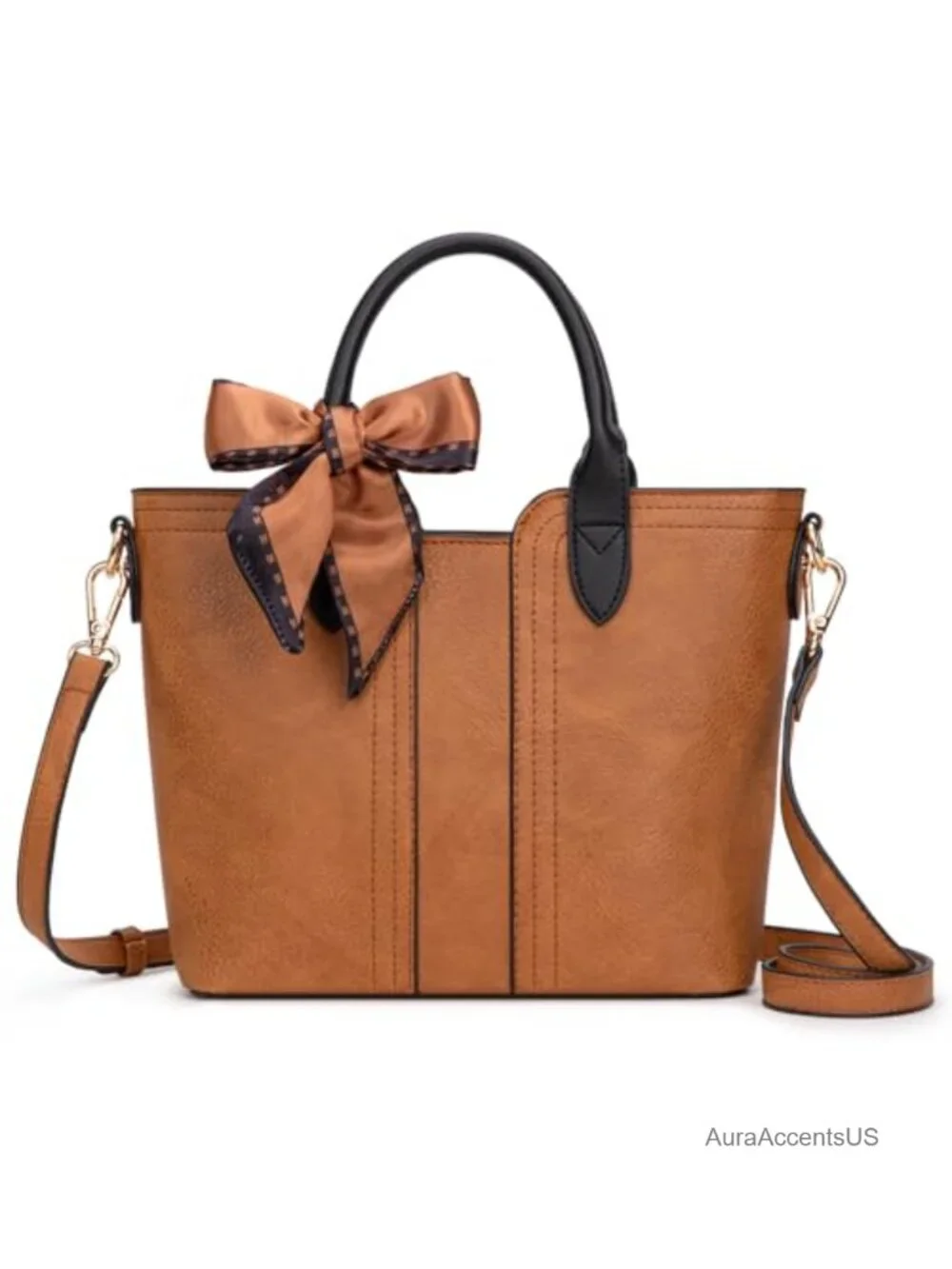 Vegan Leather Satchel Handbag Crossbody Purse with Detachable Strap